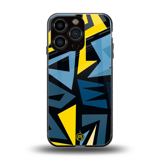 dynamic blue yellow pattern back phone cover | glass case for iphone 16 pro