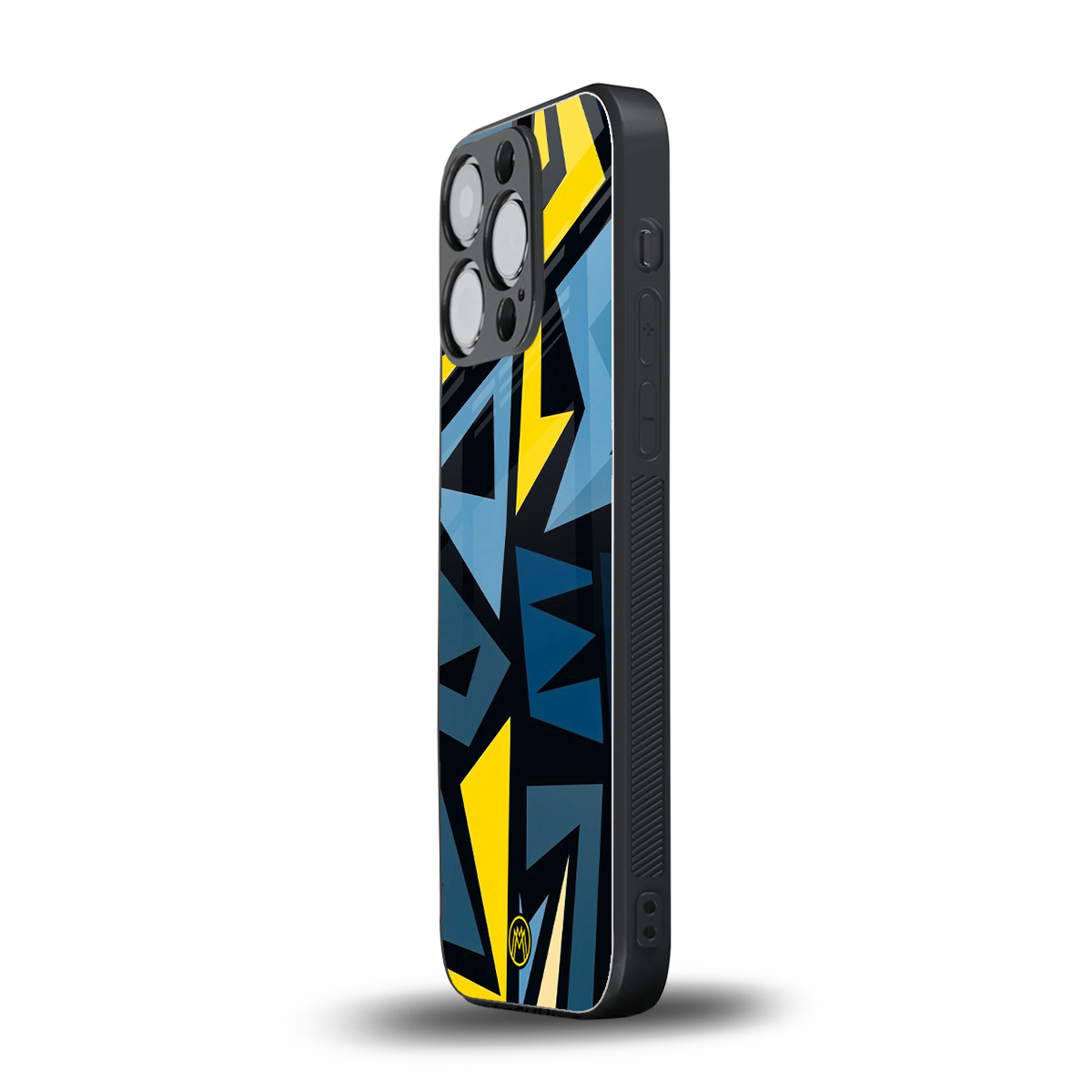 dynamic blue yellow pattern back phone cover | glass case for iphone 16 pro