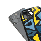 dynamic blue yellow pattern back phone cover | glass case for iphone 16 pro max