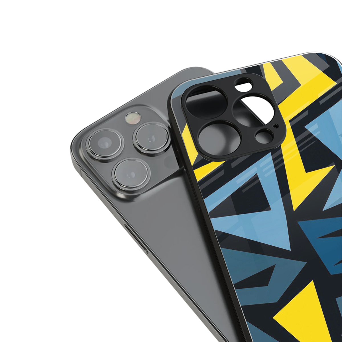 dynamic blue yellow pattern back phone cover | glass case for iphone 16 pro