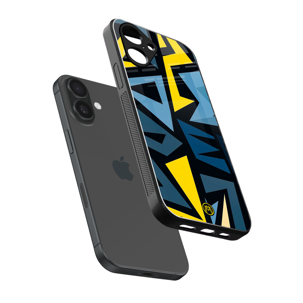 dynamic blue yellow pattern back phone cover | glass case for iphone 16