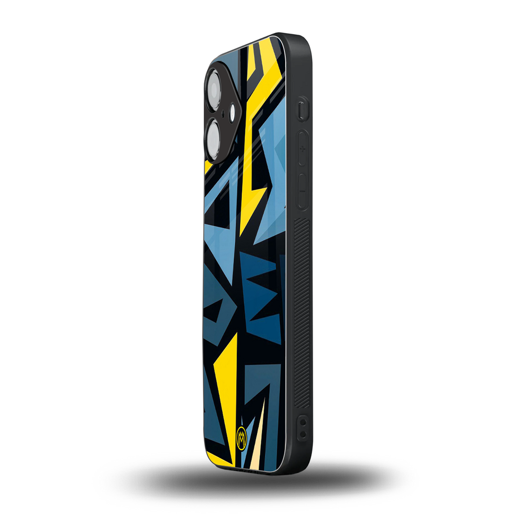 dynamic blue yellow pattern back phone cover | glass case for iphone 16