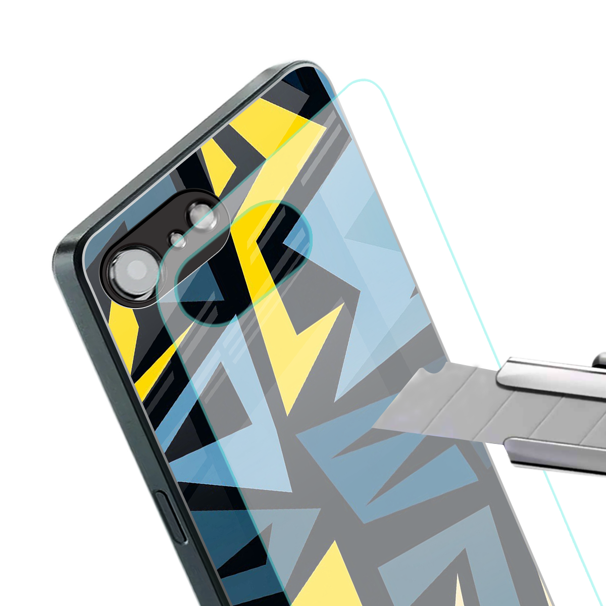 dynamic blue yellow pattern back phone cover | glass case for iphone 16e