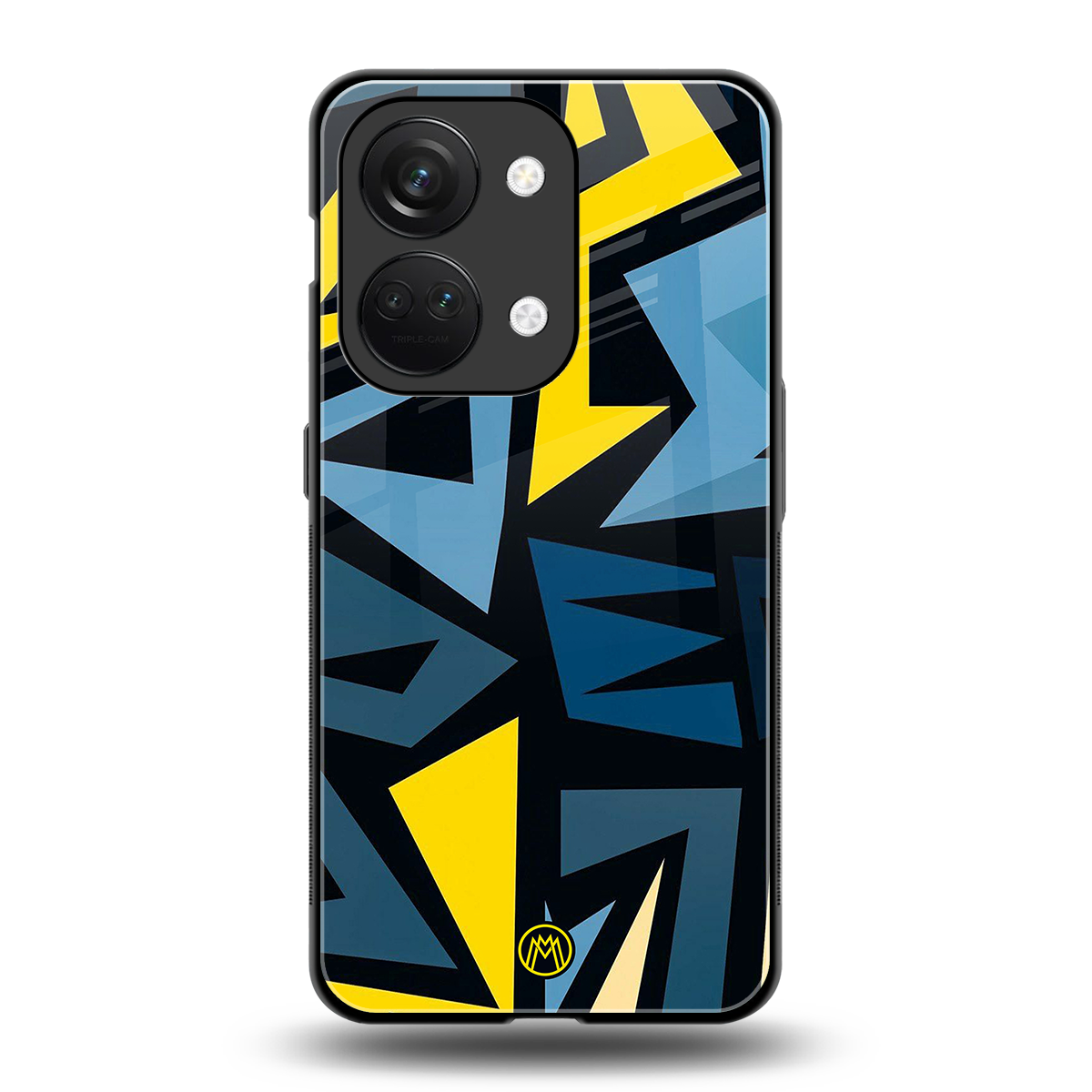 dynamic blue yellow pattern back phone cover | glass case for oneplus nord 3