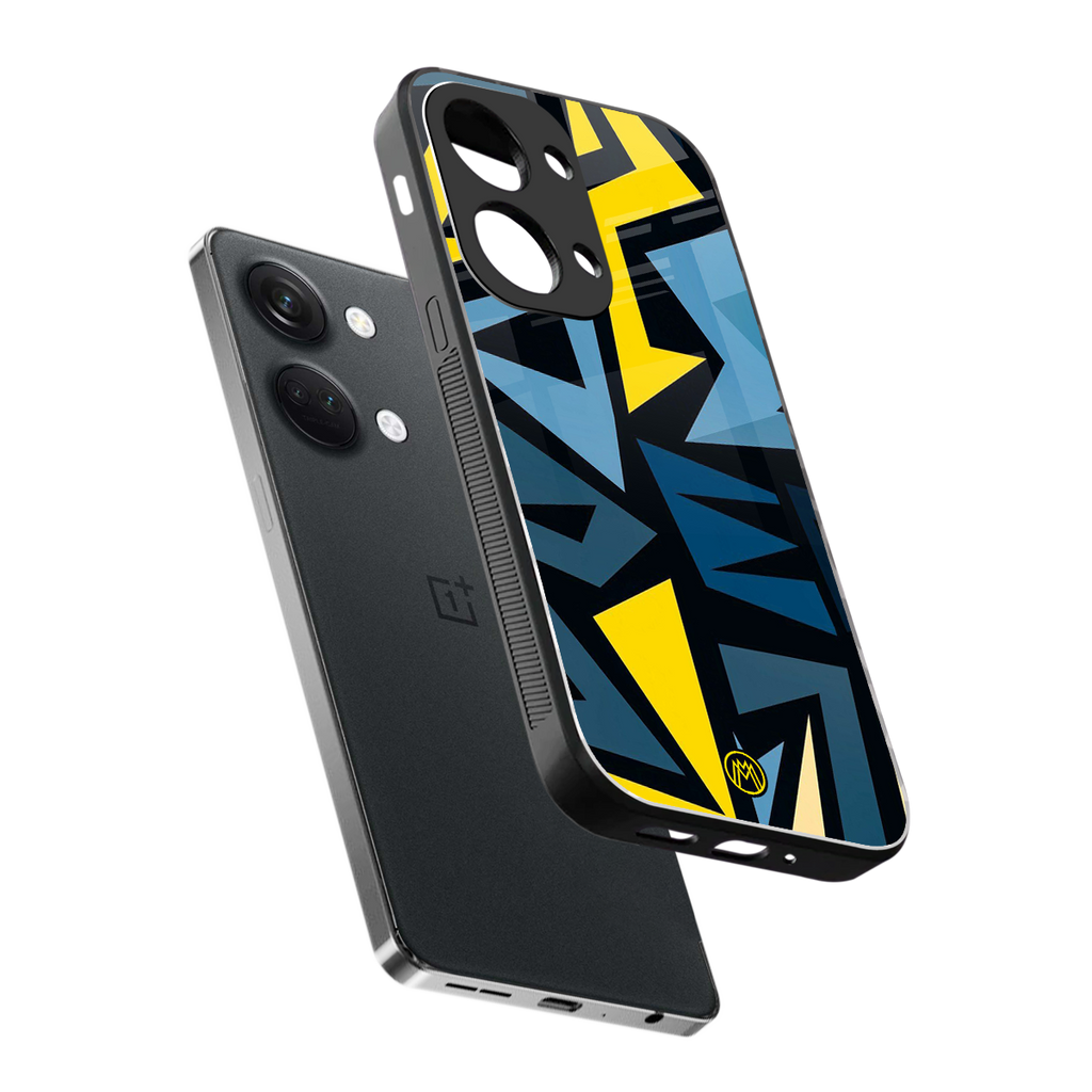 dynamic blue yellow pattern back phone cover | glass case for oneplus nord 3