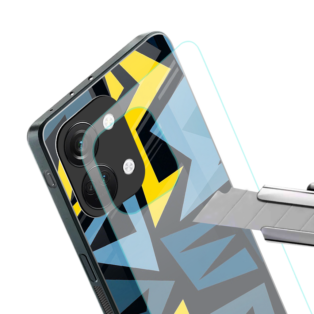 dynamic blue yellow pattern back phone cover | glass case for oneplus nord 3