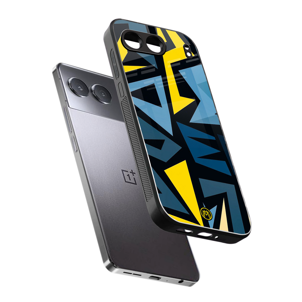 dynamic blue yellow pattern back phone cover | glass case for oneplus nord 4