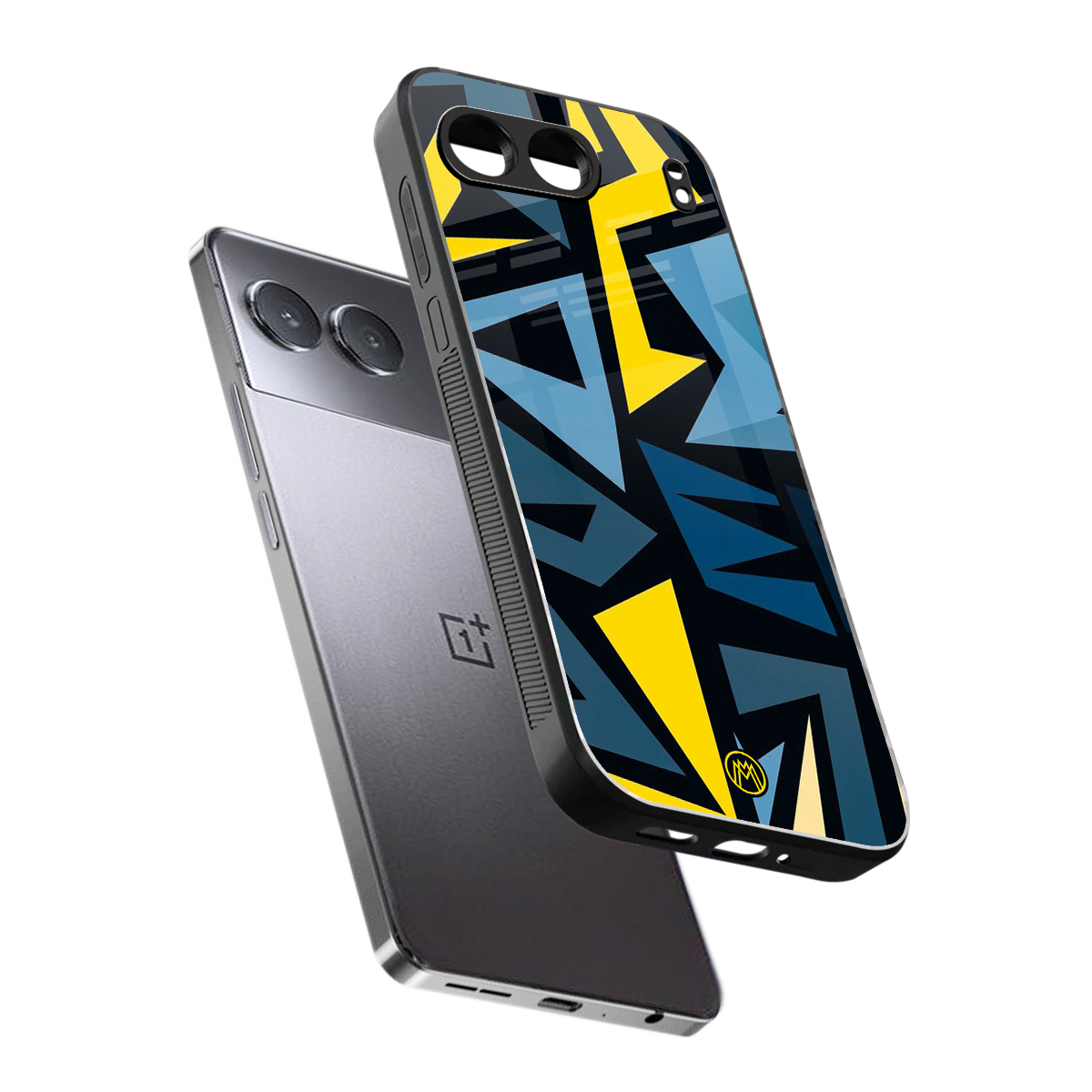dynamic blue yellow pattern back phone cover | glass case for oneplus nord 4