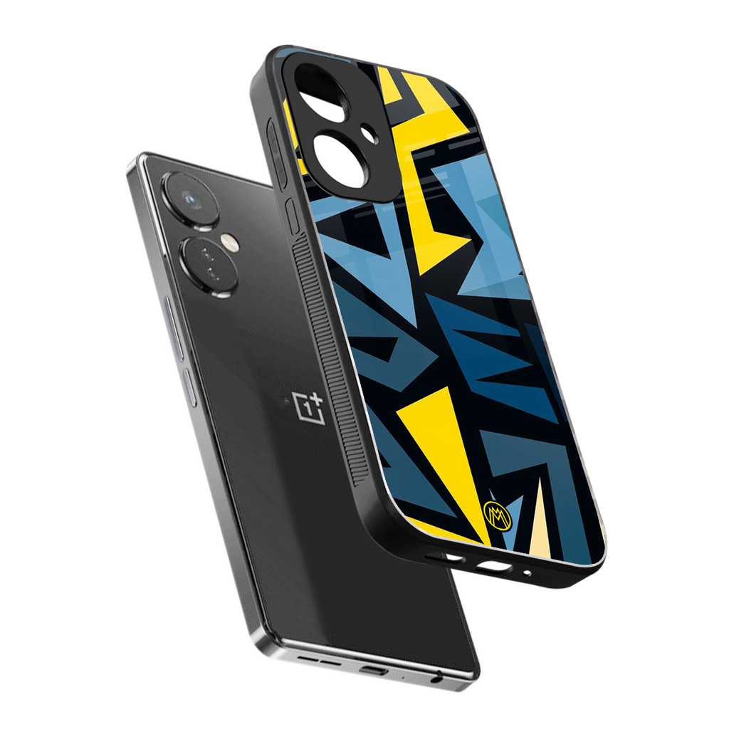 dynamic blue yellow pattern back phone cover | glass case for oneplus nord ce 3