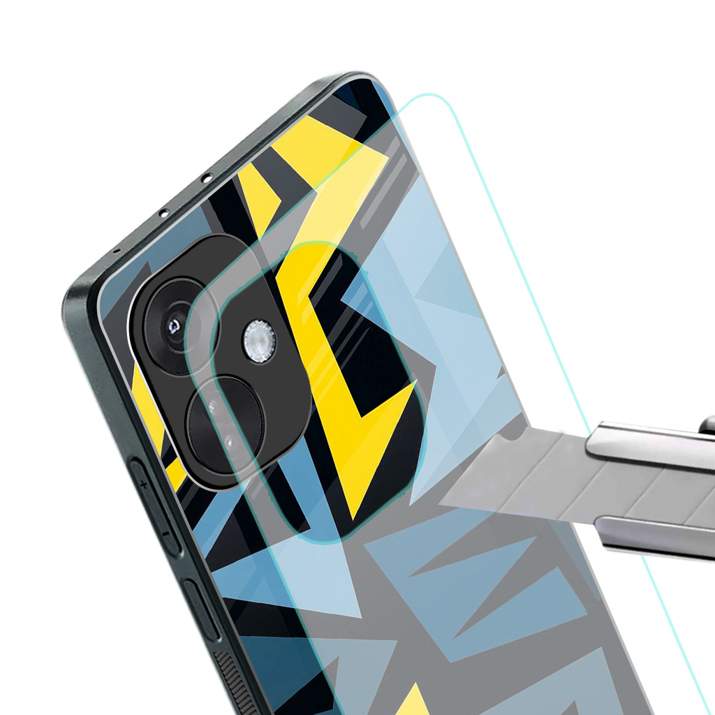 dynamic blue yellow pattern back phone cover | glass case for oneplus nord ce 3
