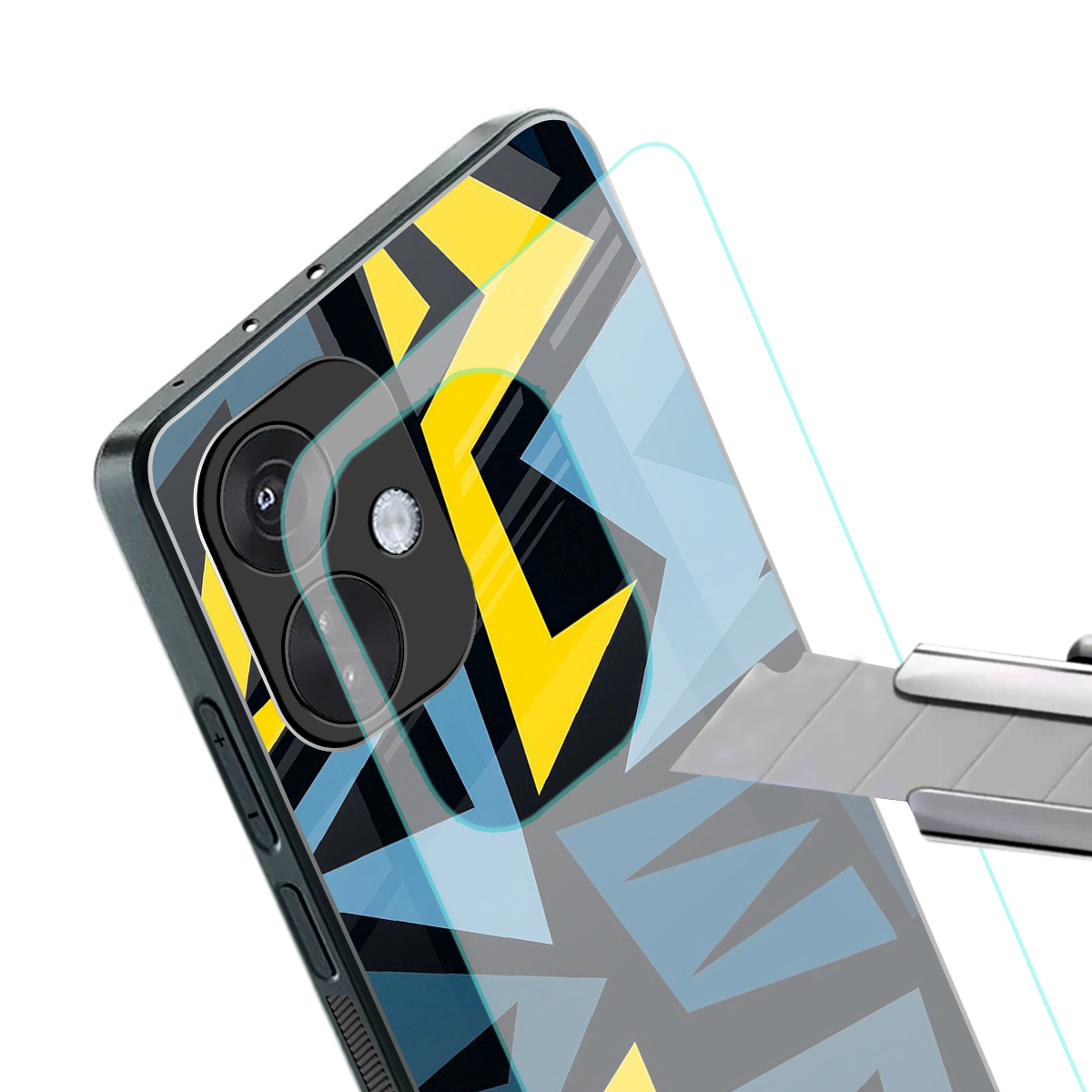 dynamic blue yellow pattern back phone cover | glass case for oneplus nord ce 3