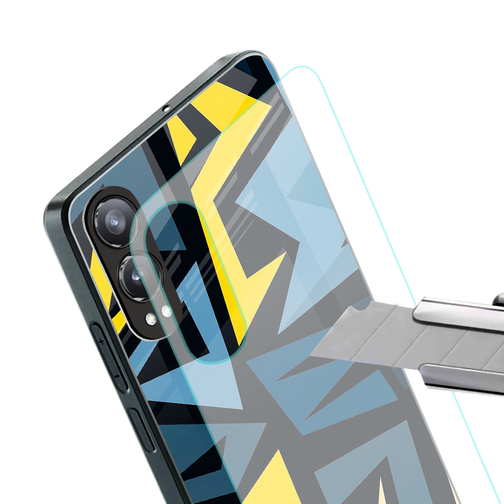 dynamic blue yellow pattern back phone cover | glass case for oneplus nord ce 4 lite