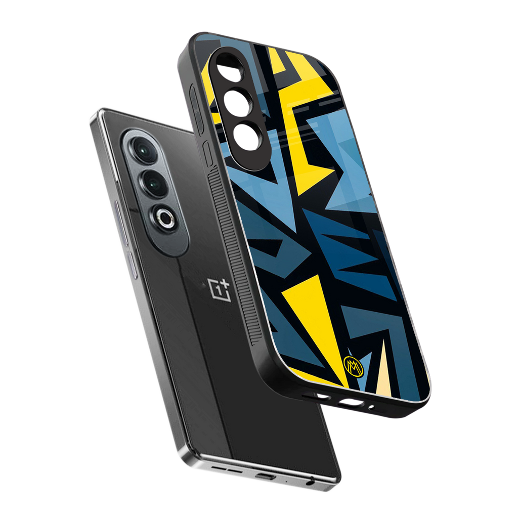 dynamic blue yellow pattern back phone cover | glass case for oneplus nord ce 4