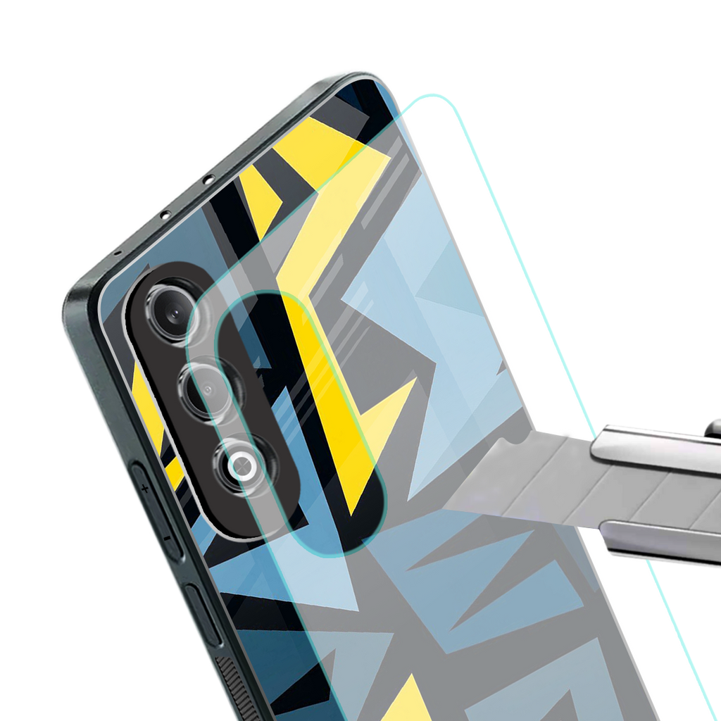 dynamic blue yellow pattern back phone cover | glass case for oneplus nord ce 4