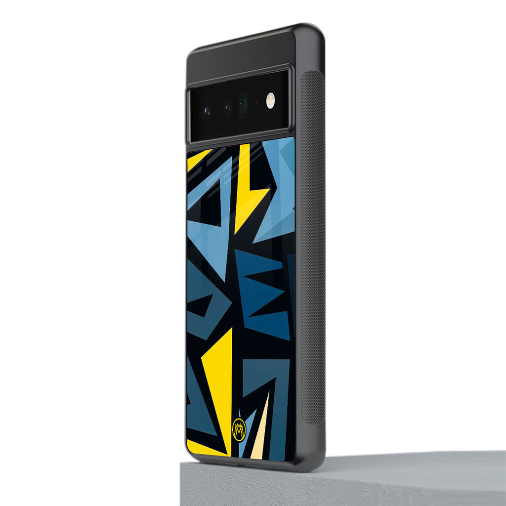 dynamic blue yellow pattern back phone cover | glass case for google pixel 6 pro