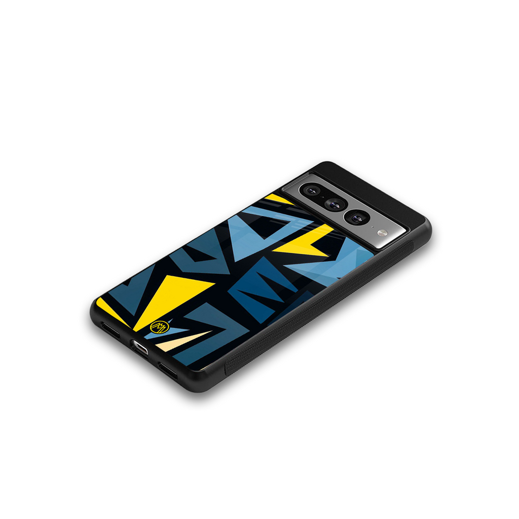 dynamic blue yellow pattern back phone cover | glass case for google pixel 7 pro