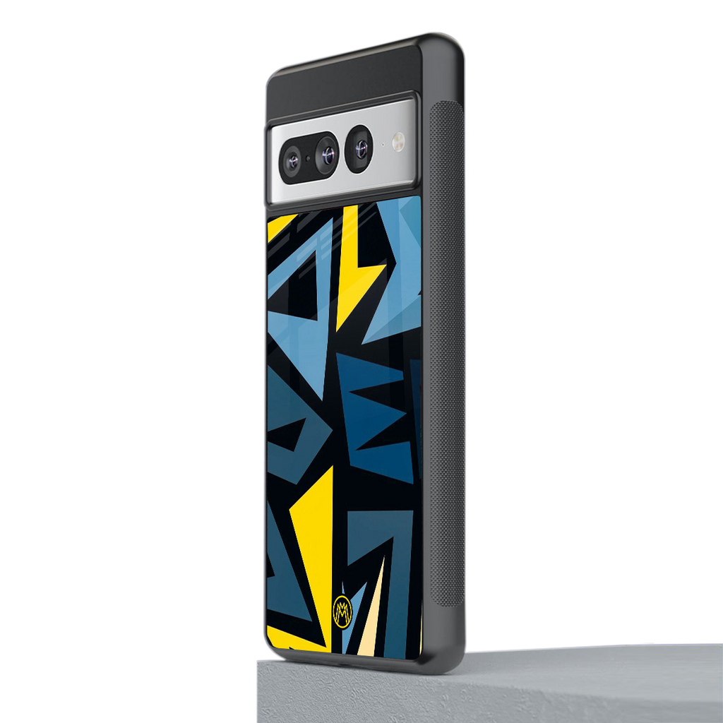 dynamic blue yellow pattern back phone cover | glass case for google pixel 7 pro