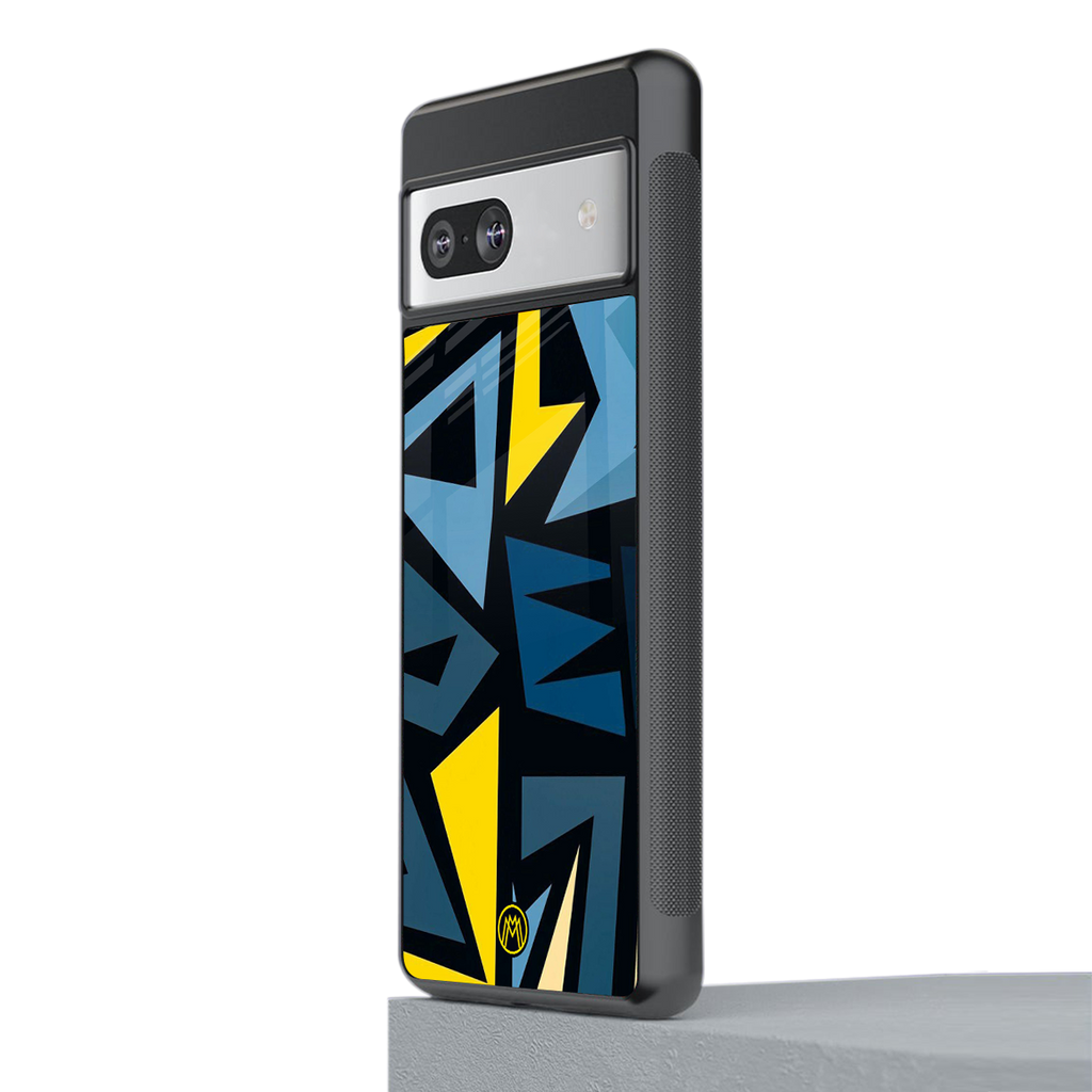 dynamic blue yellow pattern back phone cover | glass case for Google Pixel 7