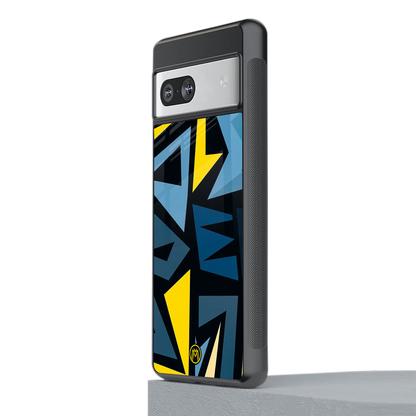 dynamic blue yellow pattern back phone cover | glass case for Google Pixel 7A