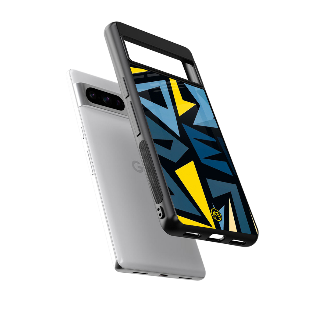 dynamic blue yellow pattern back phone cover | glass case for google pixel 8 pro