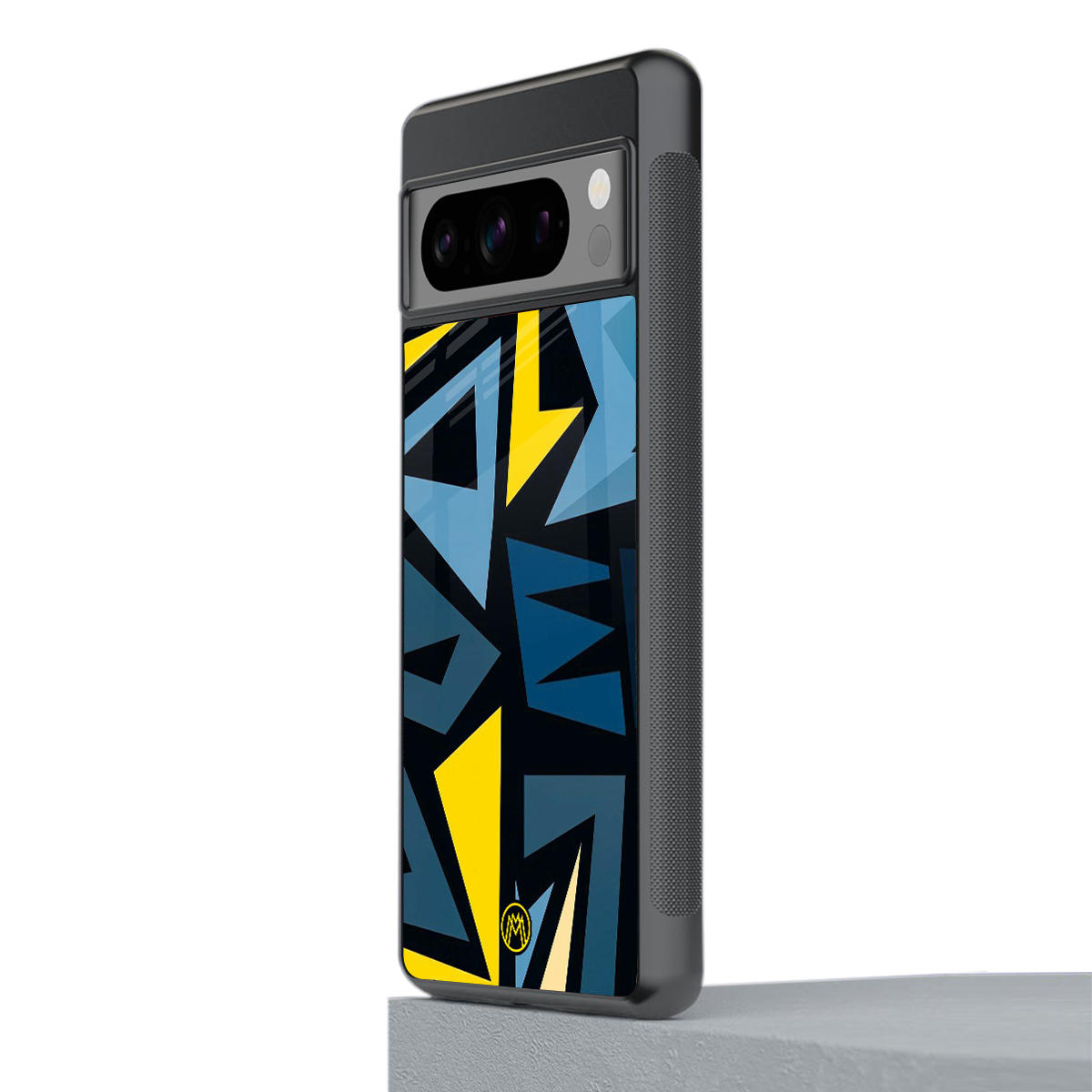 dynamic blue yellow pattern back phone cover | glass case for google pixel 8 pro