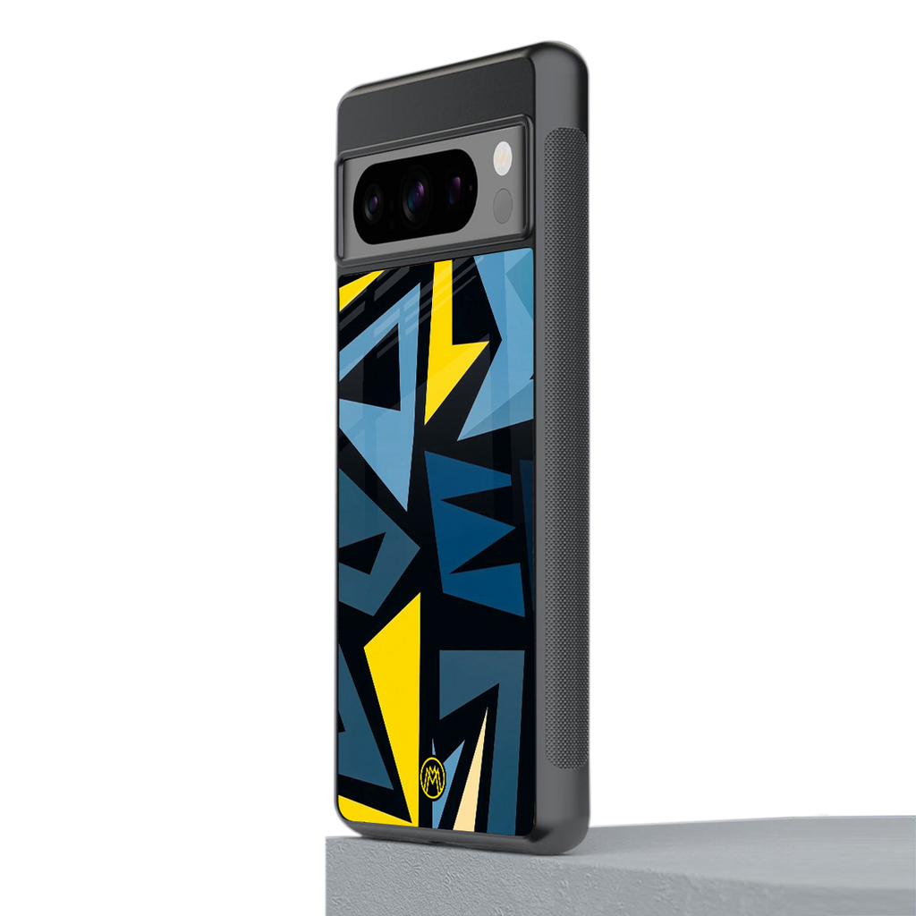 dynamic blue yellow pattern back phone cover | glass case for google pixel 8 pro