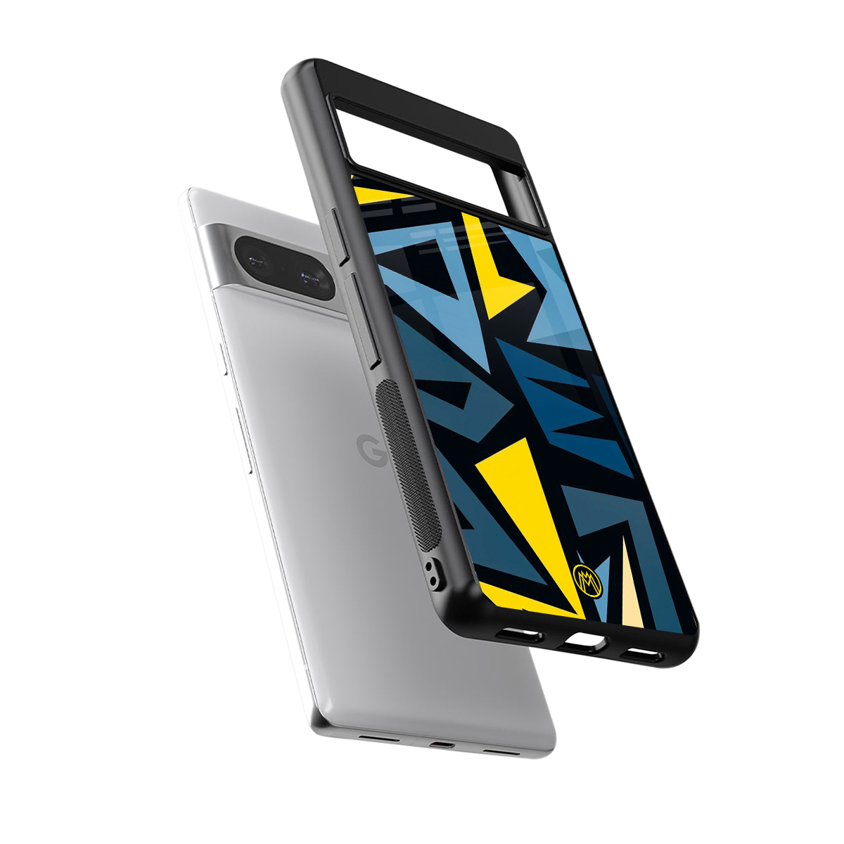 dynamic blue yellow pattern back phone cover | glass case for Google Pixel 8