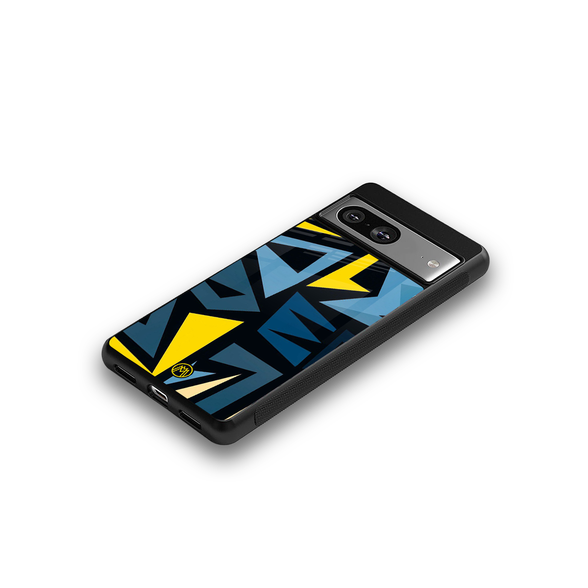 dynamic blue yellow pattern back phone cover | glass case for Google Pixel 8