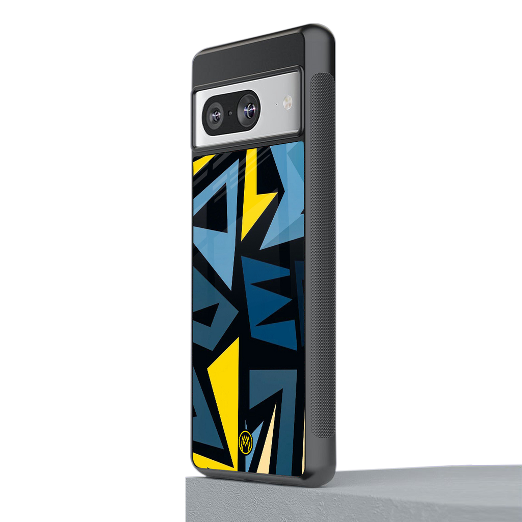 dynamic blue yellow pattern back phone cover | glass case for Google Pixel 8