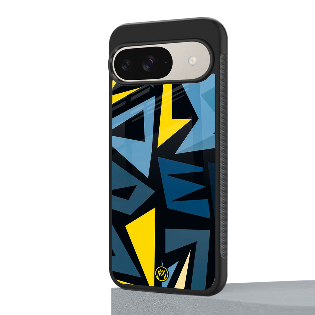 dynamic blue yellow pattern back phone cover | glass case for google pixel 9
