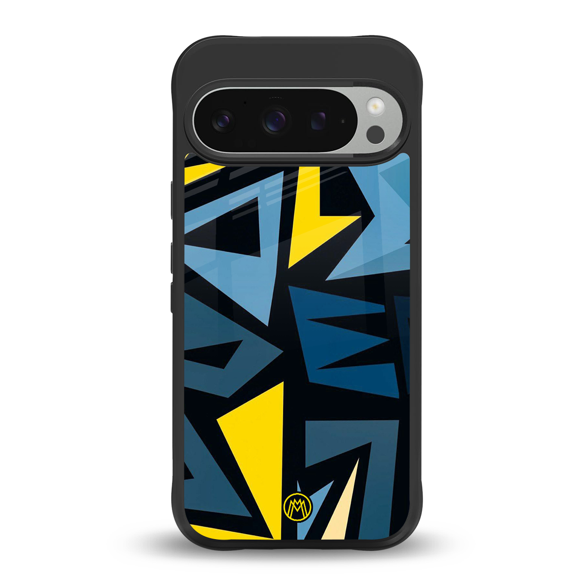 dynamic blue yellow pattern back phone cover | glass case for google pixel 9 pro xl
