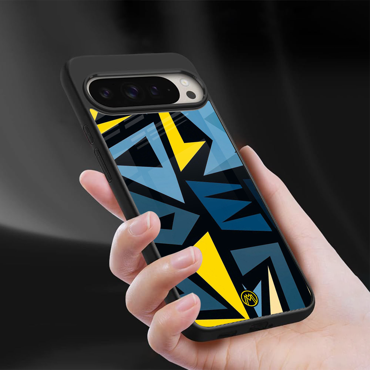 dynamic blue yellow pattern back phone cover | glass case for google pixel 9 pro xl