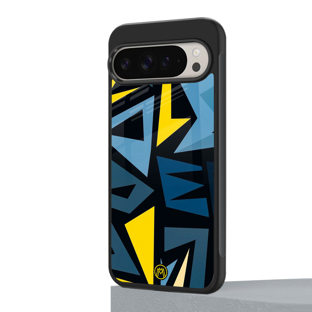 dynamic blue yellow pattern back phone cover | glass case for google pixel 9 pro