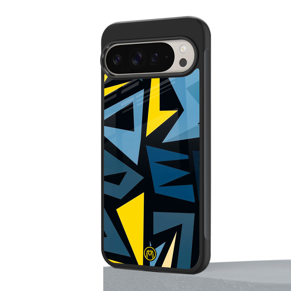 dynamic blue yellow pattern back phone cover | glass case for google pixel 9 pro xl
