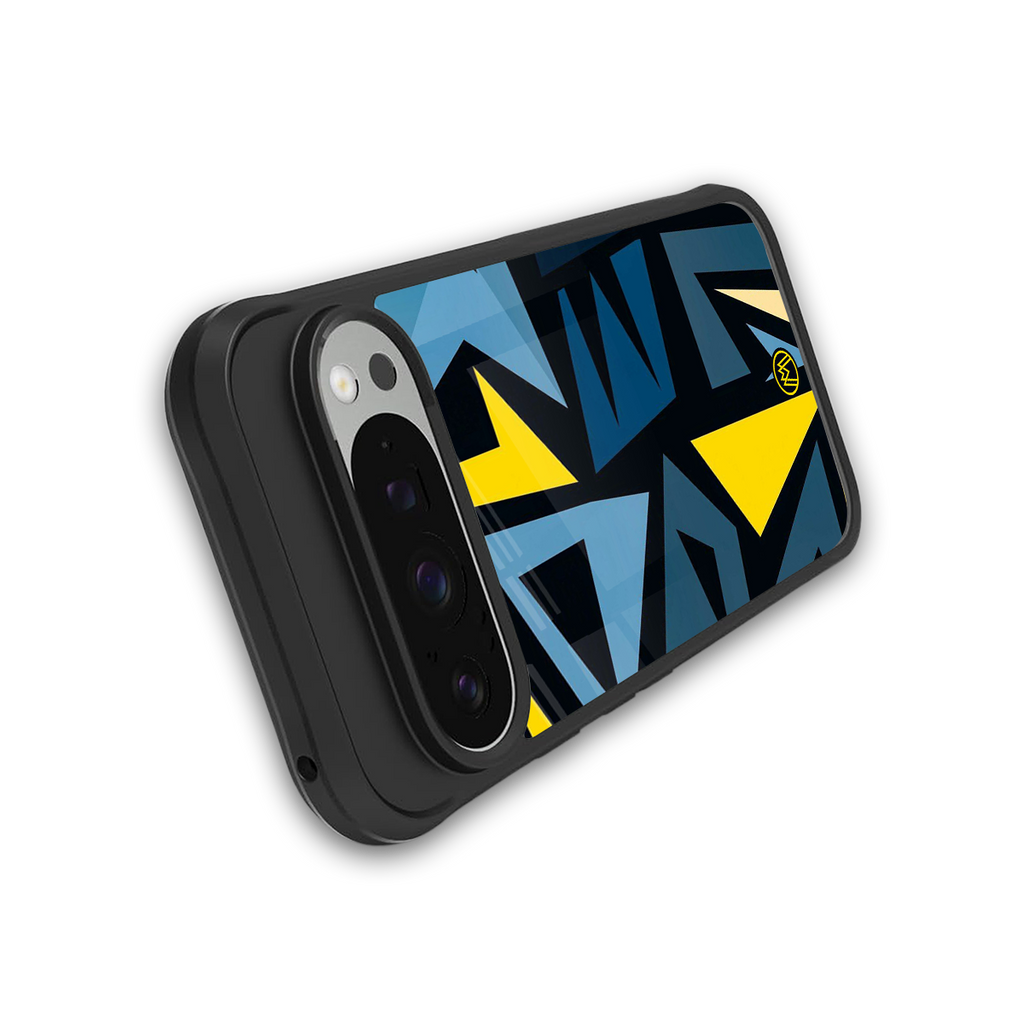 dynamic blue yellow pattern back phone cover | glass case for google pixel 9 pro