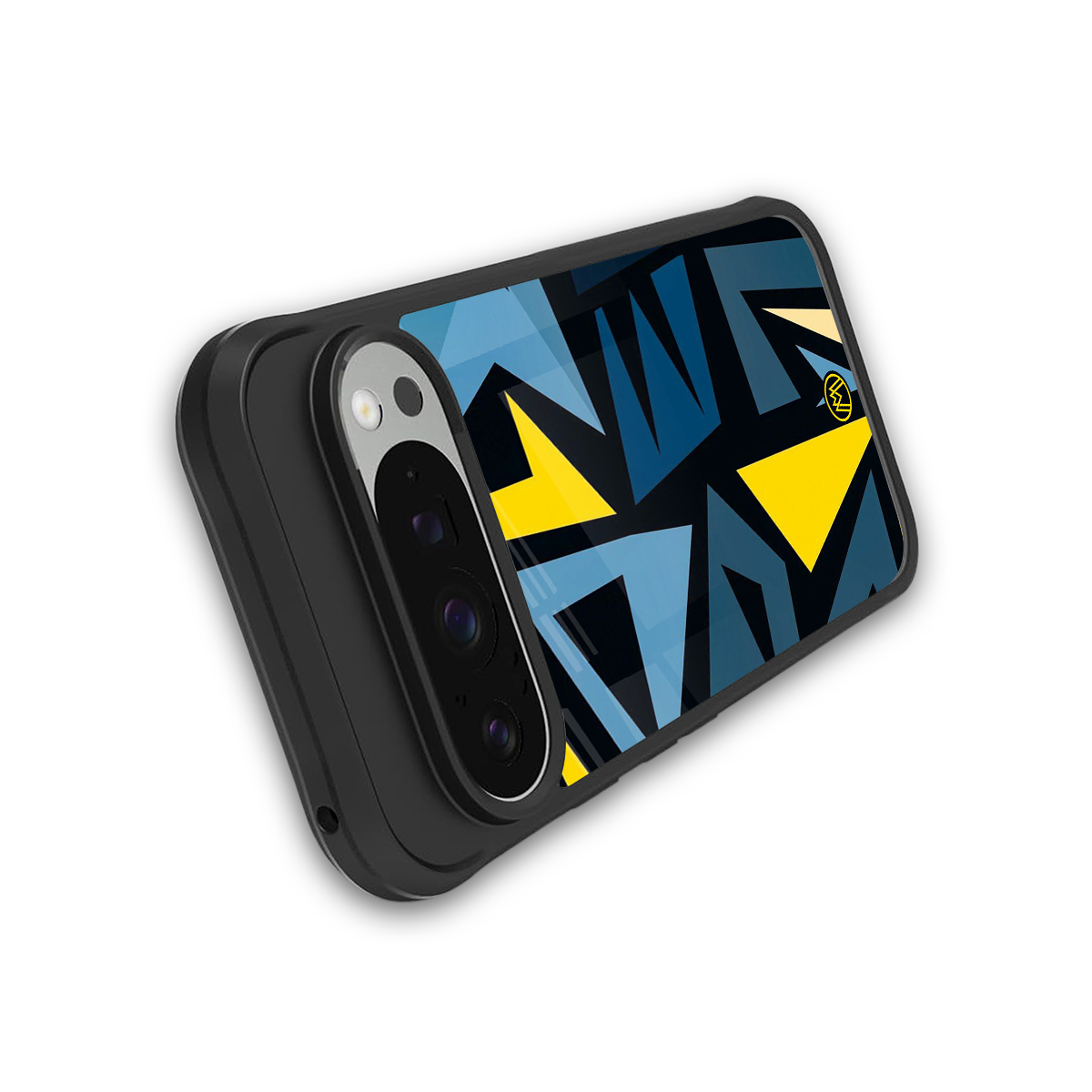 dynamic blue yellow pattern back phone cover | glass case for google pixel 9 pro xl