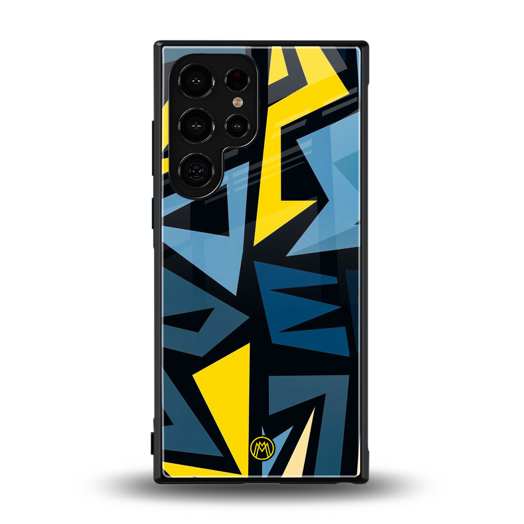 dynamic blue yellow pattern back phone cover | glass case for samsung galaxy s23 ultra