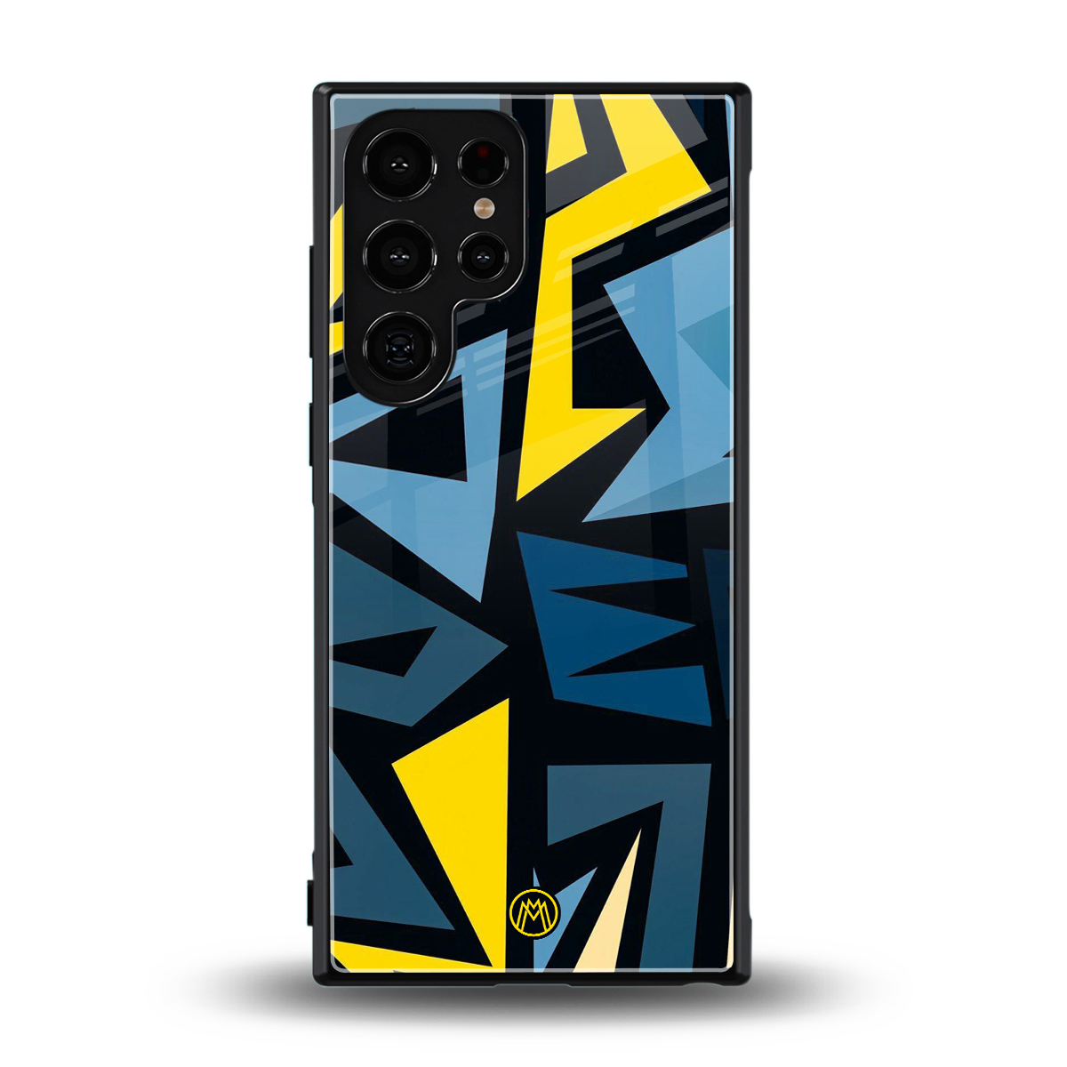 dynamic blue yellow pattern back phone cover | glass case for samsung galaxy s23 ultra