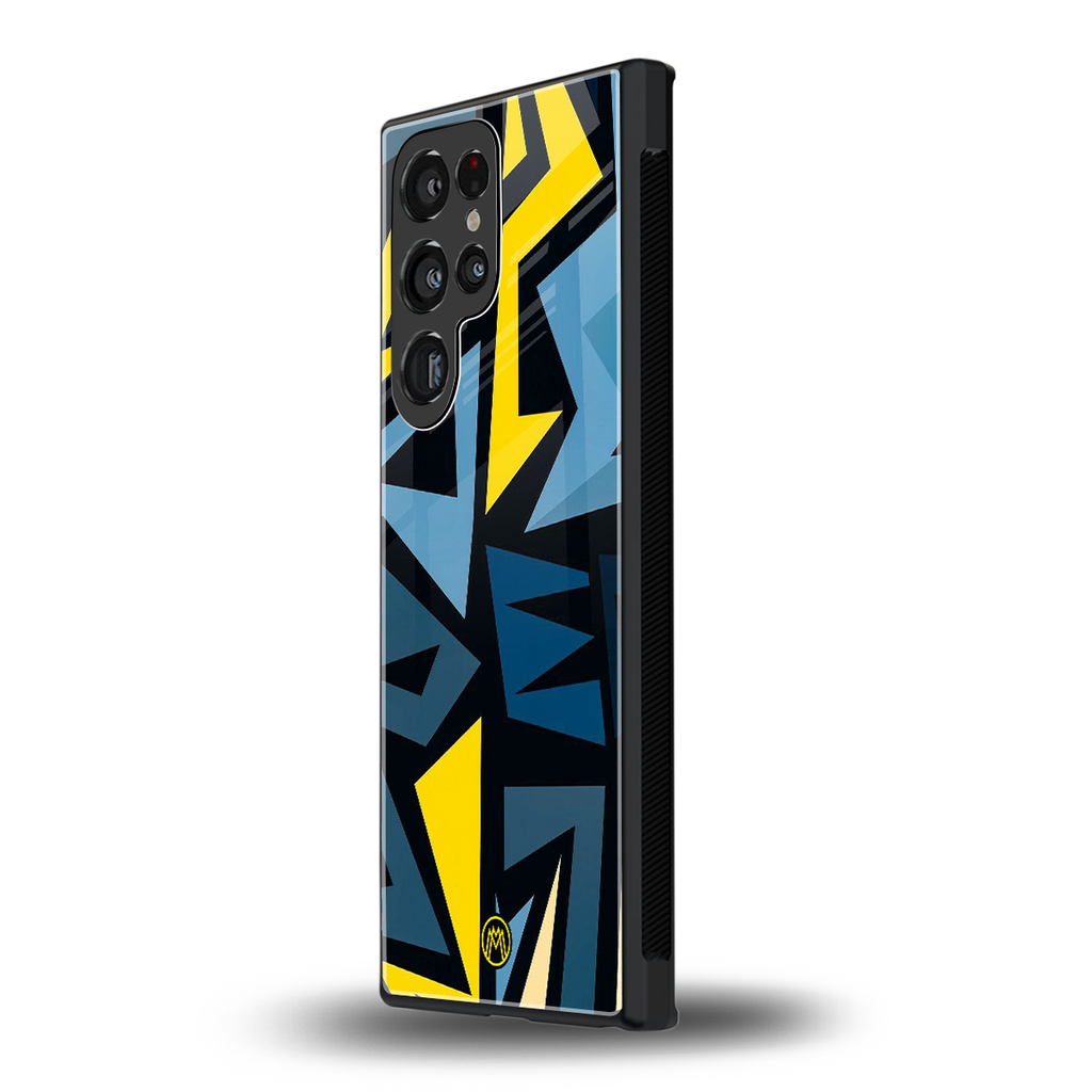dynamic blue yellow pattern back phone cover | glass case for samsung galaxy s23 ultra