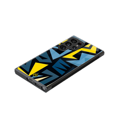 dynamic blue yellow pattern back phone cover | glass case for samsung galaxy s24 ultra