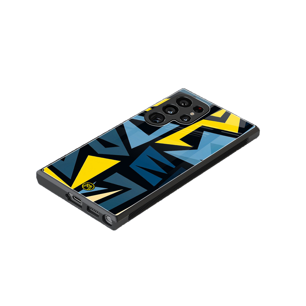 dynamic blue yellow pattern back phone cover | glass case for samsung galaxy s23 ultra