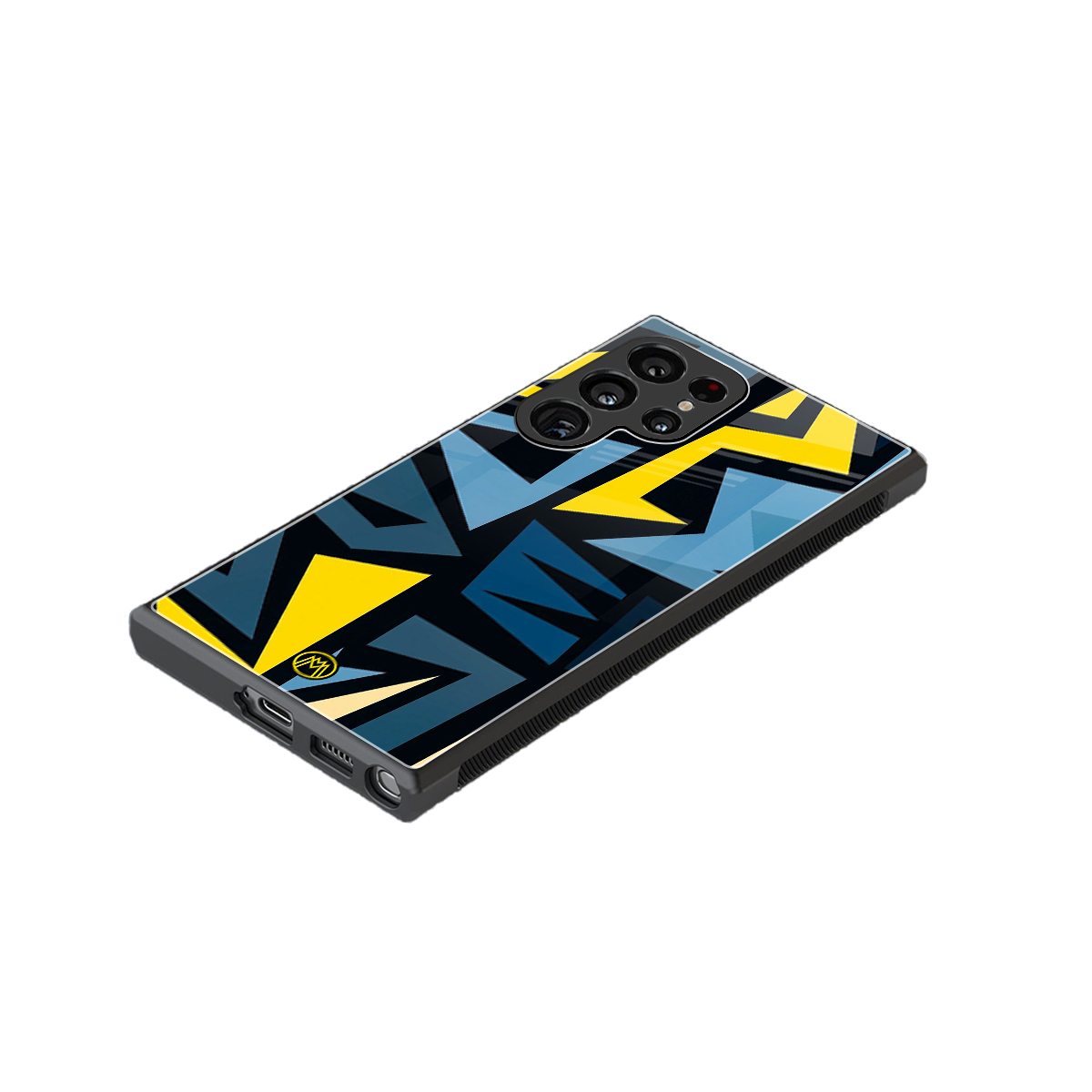 dynamic blue yellow pattern back phone cover | glass case for samsung galaxy s23 ultra