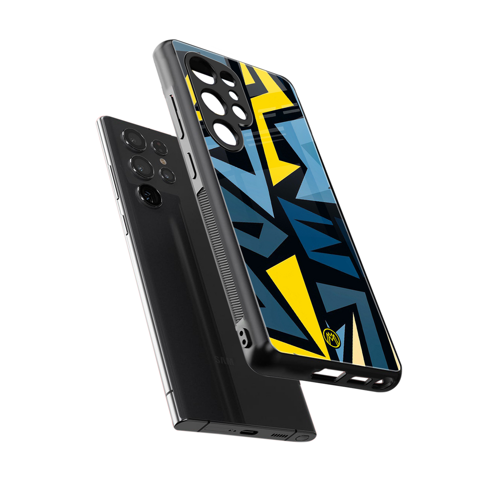 dynamic blue yellow pattern back phone cover | glass case for samsung galaxy s25 ultra