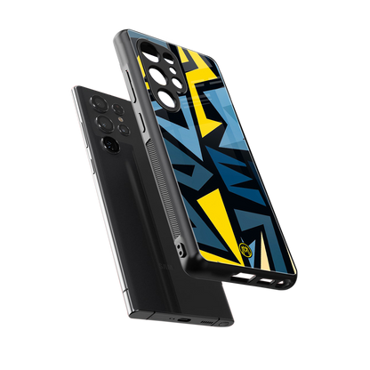 dynamic blue yellow pattern back phone cover | glass case for samsung galaxy s25 ultra