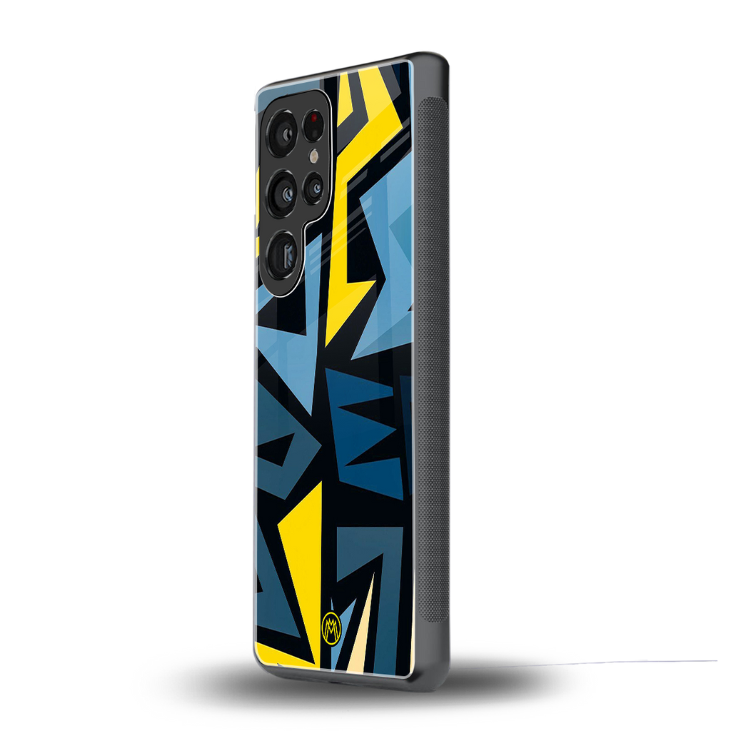dynamic blue yellow pattern back phone cover | glass case for samsung galaxy s25 ultra
