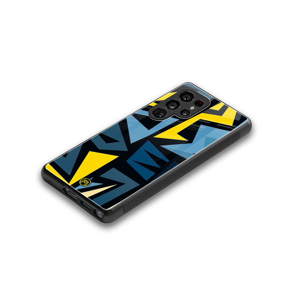 dynamic blue yellow pattern back phone cover | glass case for samsung galaxy s25 ultra