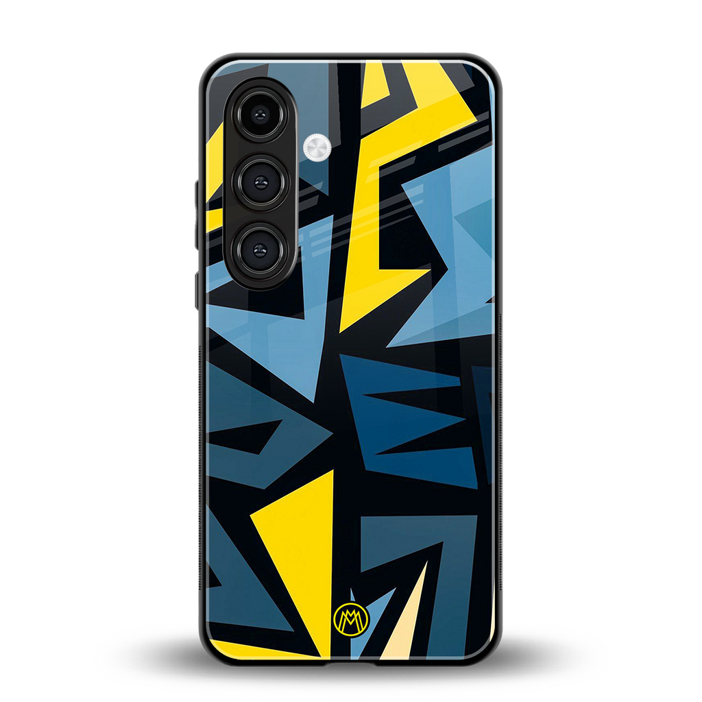 dynamic blue yellow pattern back phone cover | glass case for samsung galaxy s25 plus