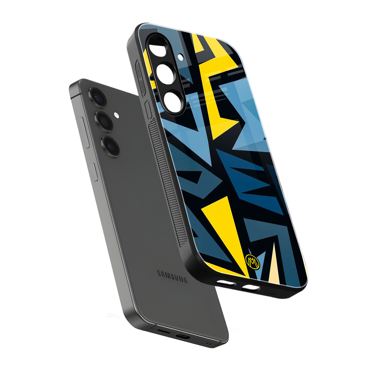dynamic blue yellow pattern back phone cover | glass case for samsung galaxy s24 plus