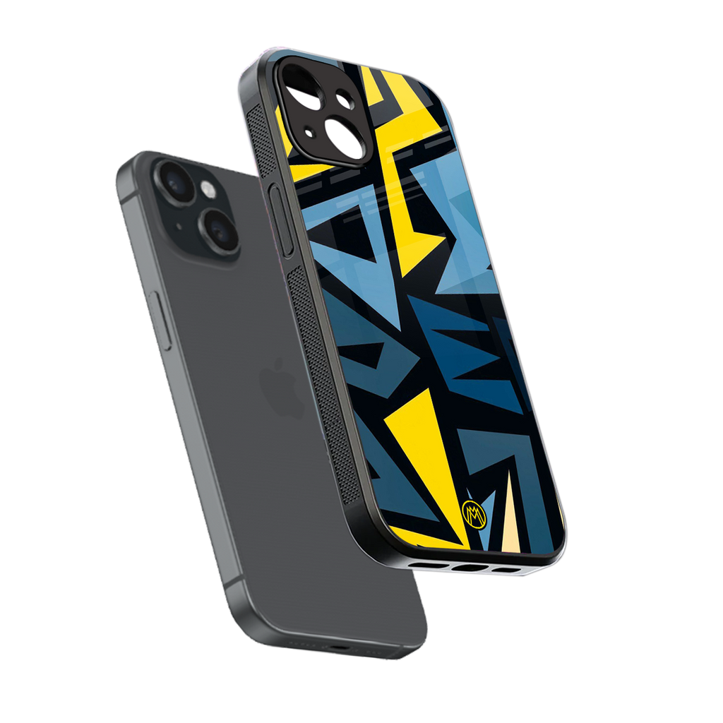 dynamic blue yellow pattern back phone cover | glass case for iphone 15