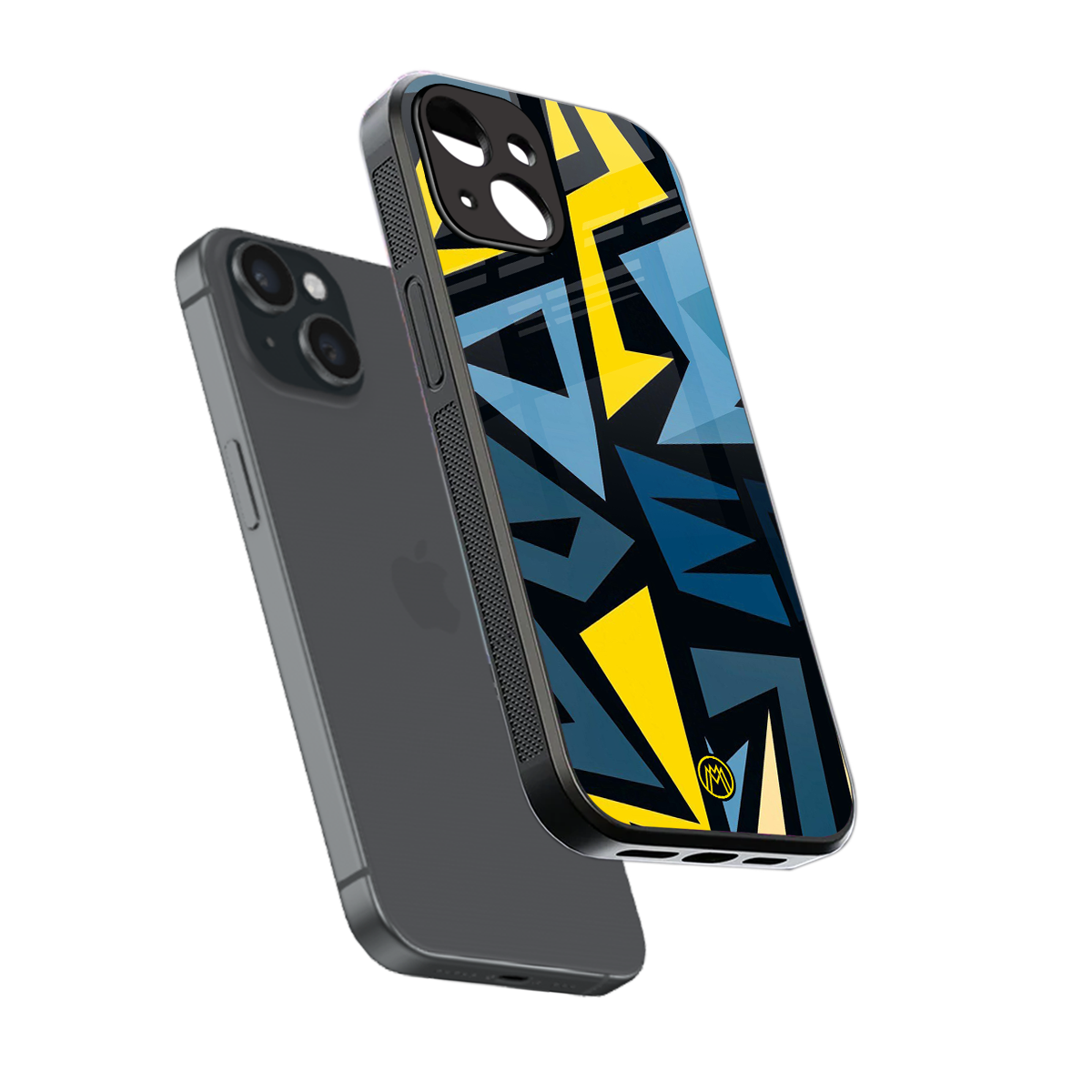 dynamic blue yellow pattern back phone cover | glass case for iphone 15